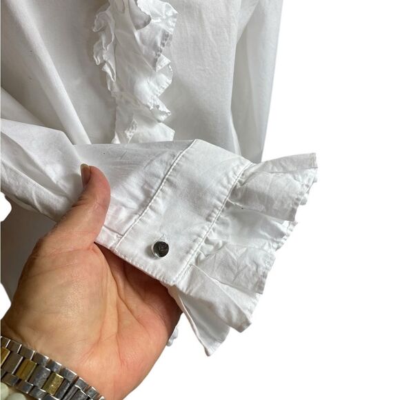 Women's White Ruffled Top crisp cotton by Serpil Made In Lebanon - Picture 5 of 8